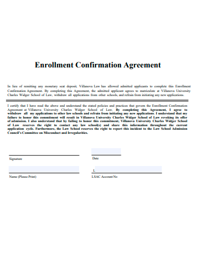 enrollment confirmation agreement template