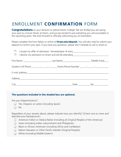 enrollment confirmation form template