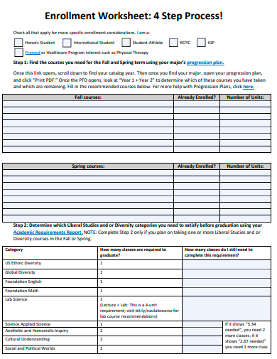 enrollment worksheet template