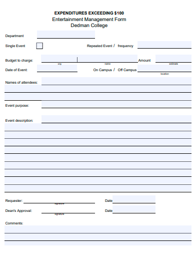 entertainment management form template