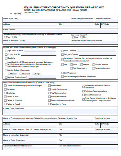 equal employment opportunity questionnaire template