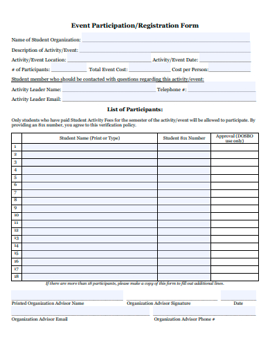 event participation registration form template