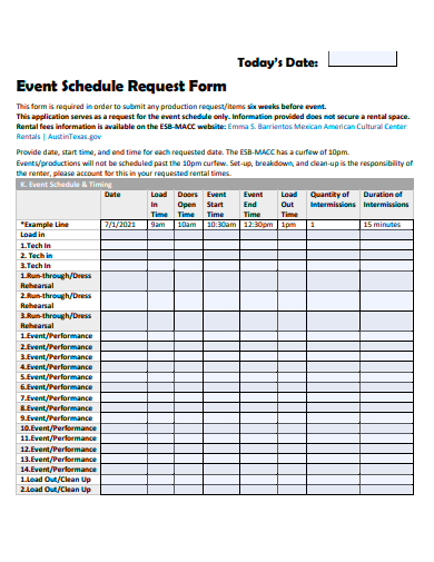 event schedule request form template