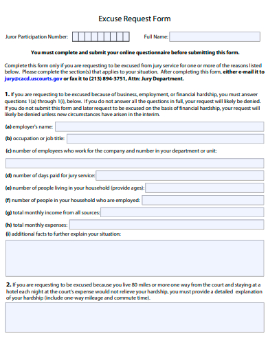 excuse request form template
