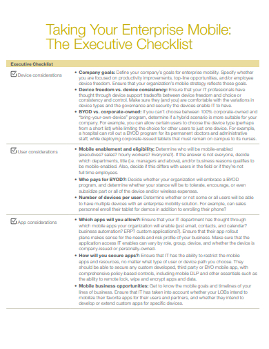 executive checklist template