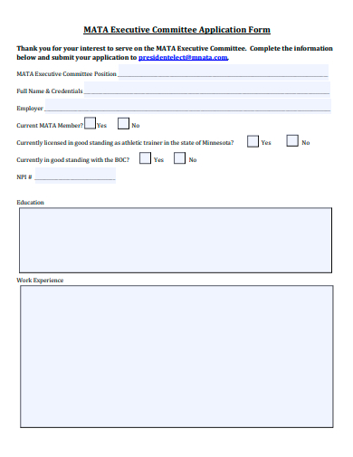 executive committee application form template
