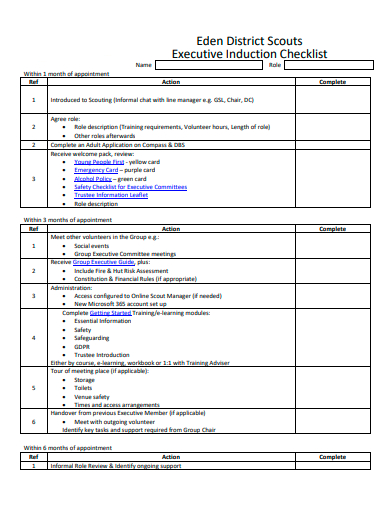 executive induction checklist template