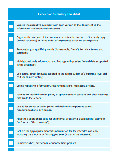 executive summary checklist template