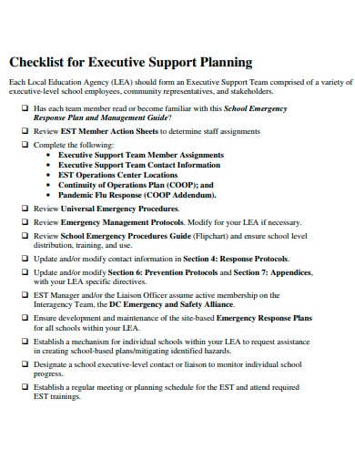 executive support planning checklist template