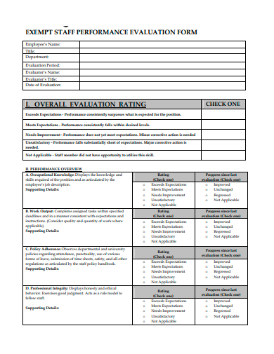 exempt staff performance evaluation form template