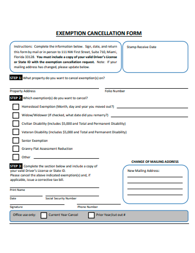 exemption cancellation form template