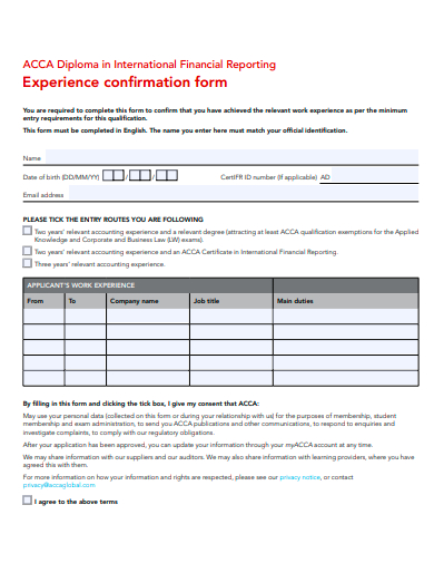 experience confirmation form template