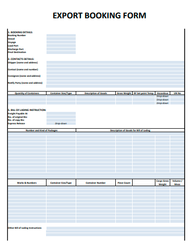 export booking form template