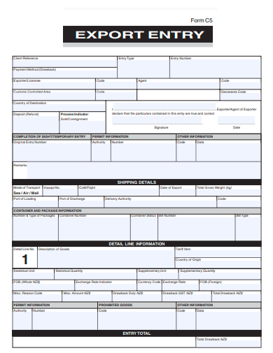 export entry form template