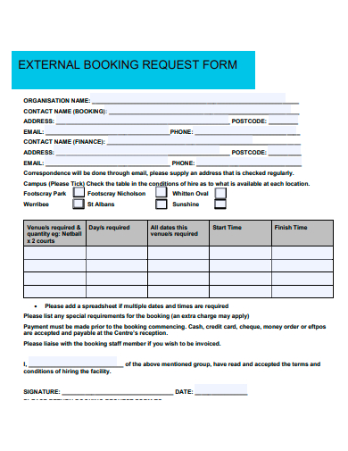 external booking request form template