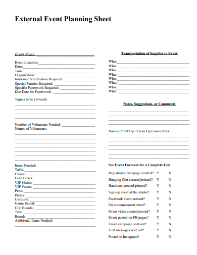 external event planning sheet template