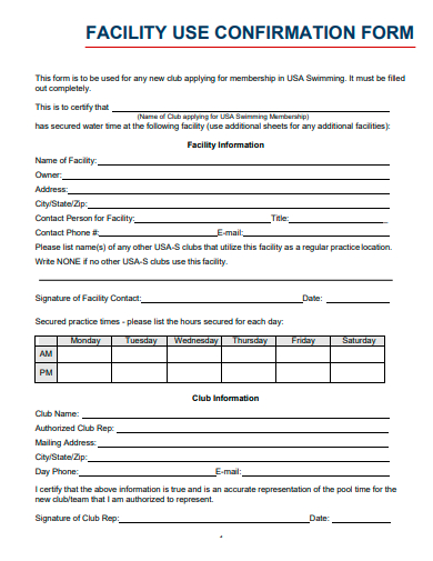 facility confirmation form template