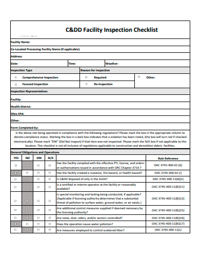 facility inspection checklist template