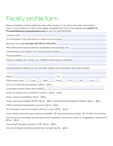 facility profile form template