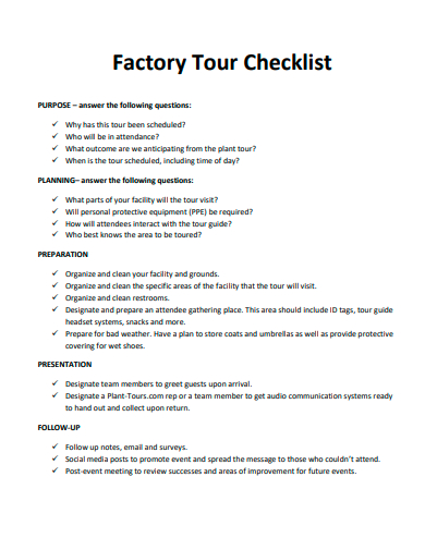 factory tour checklist template