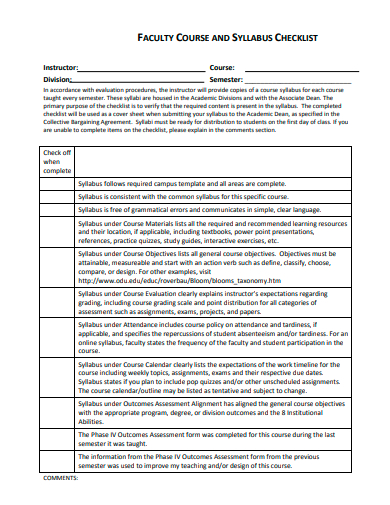 faculty course and syllabus checklist template
