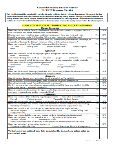 faculty departure checklist template