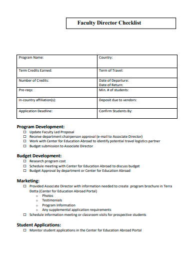 faculty director checklist template