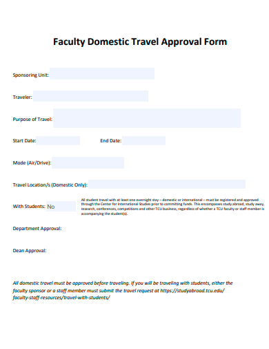 faculty domestic travel approval form template