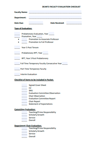 faculty evaluation checklist template