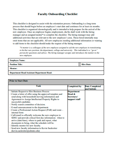 faculty onboarding checklist template