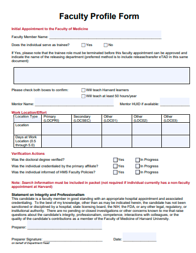 faculty profile form template