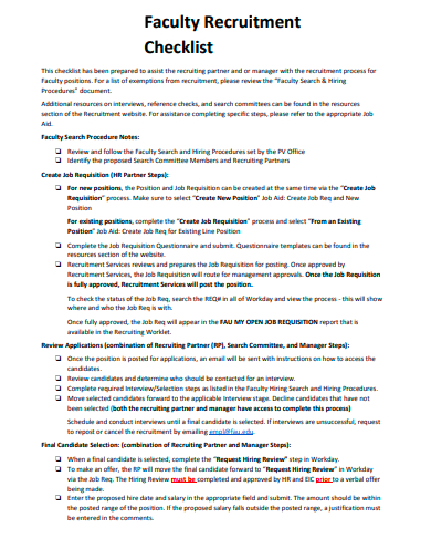 faculty recruitment checklist template