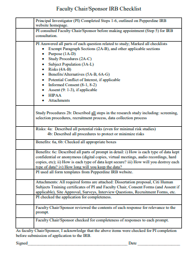 faculty sponsor checklist template