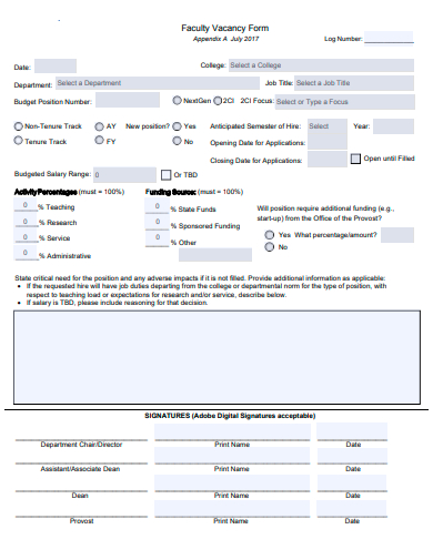 faculty vacancy form template