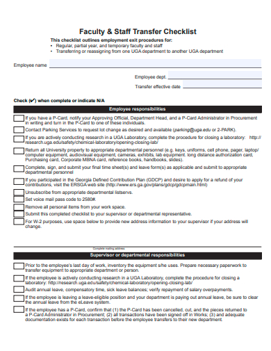 faculty and staff transfer checklist template