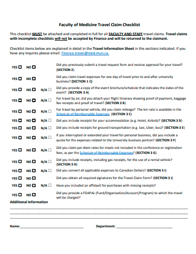 faculty of medicine travel claim checklist template