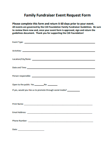 family fundraiser event request form template