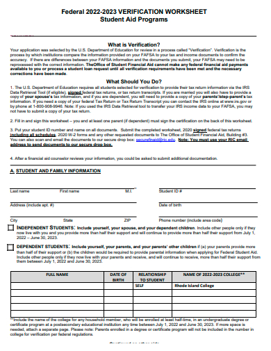 federal verification worksheet template