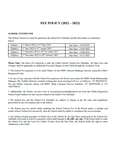 fee policy template