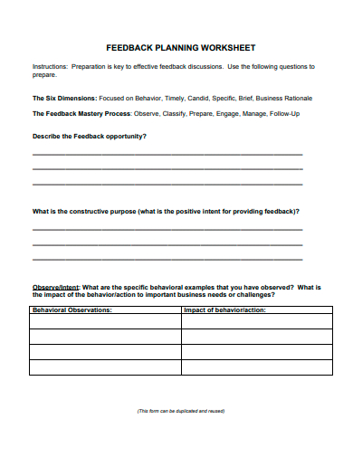 feedback planning worksheet template