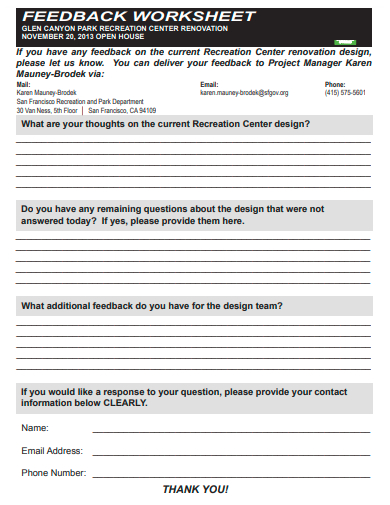 feedback worksheet example