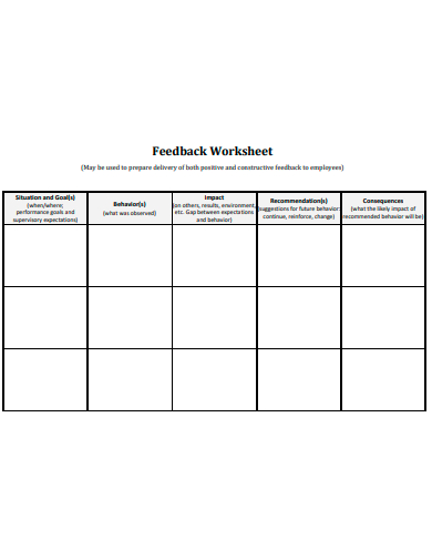 feedback worksheet template