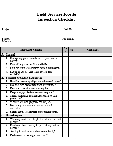 field services jobsite inspection checklist template