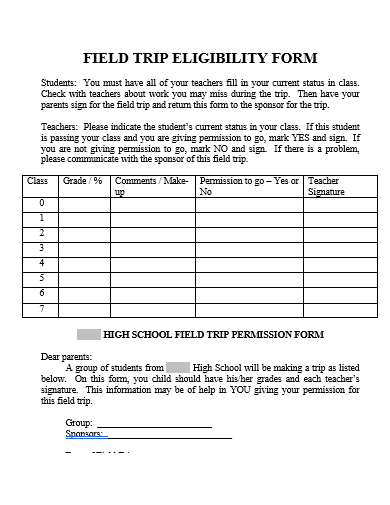 field trip eligibility form template