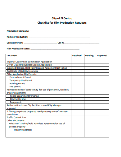 film production requests checklist template