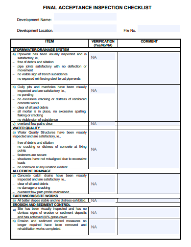 final acceptance inspection checklist template