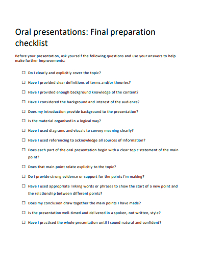 final preparation checklist template