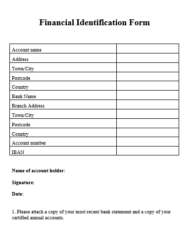 financial identification form template