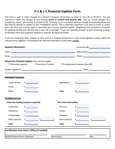 financial update form template