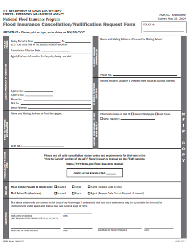 flood insurance cancellation request form template